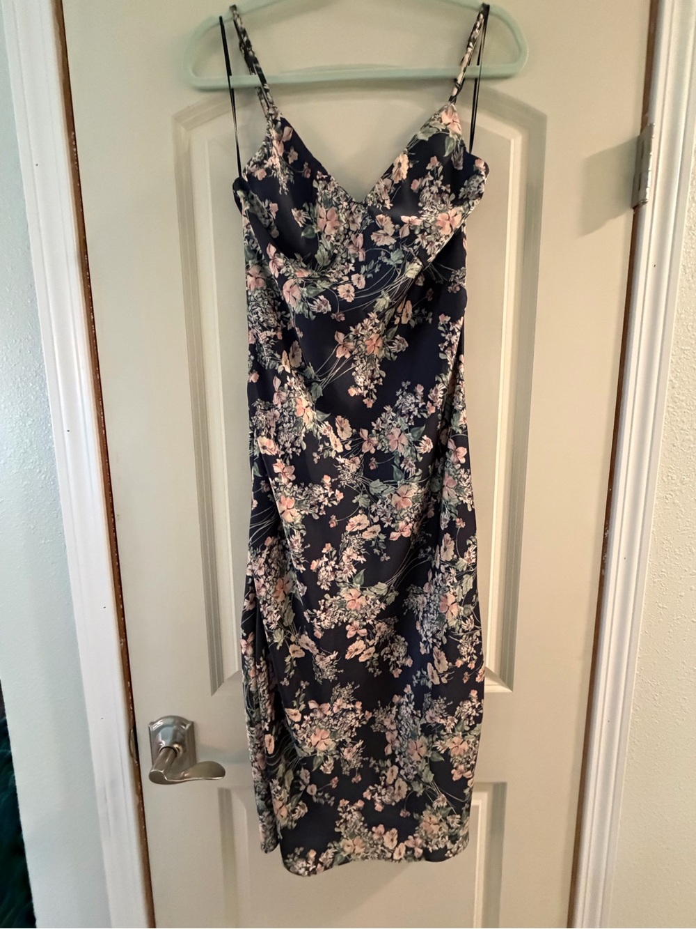 Floral Slip Dress in Navy with Pink Bloom